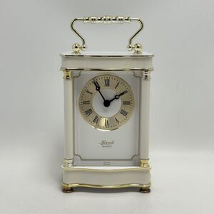 White Vintage Hermle Quartz 2100 Carriage Desktop Clock Made In Germany